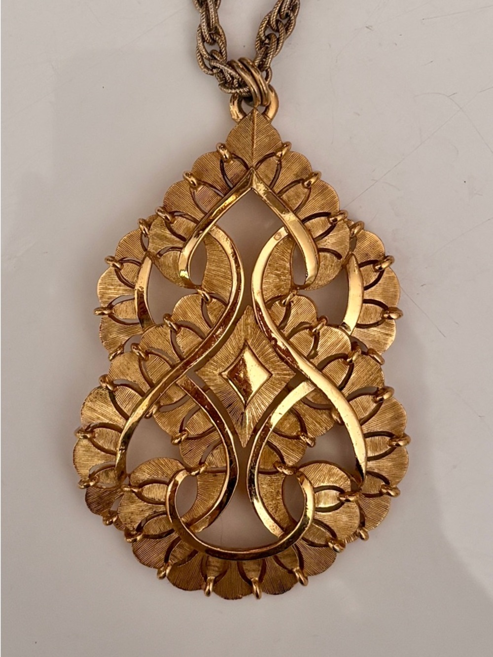 Trifari Large Gold-Tone Filigree Pendant Necklace